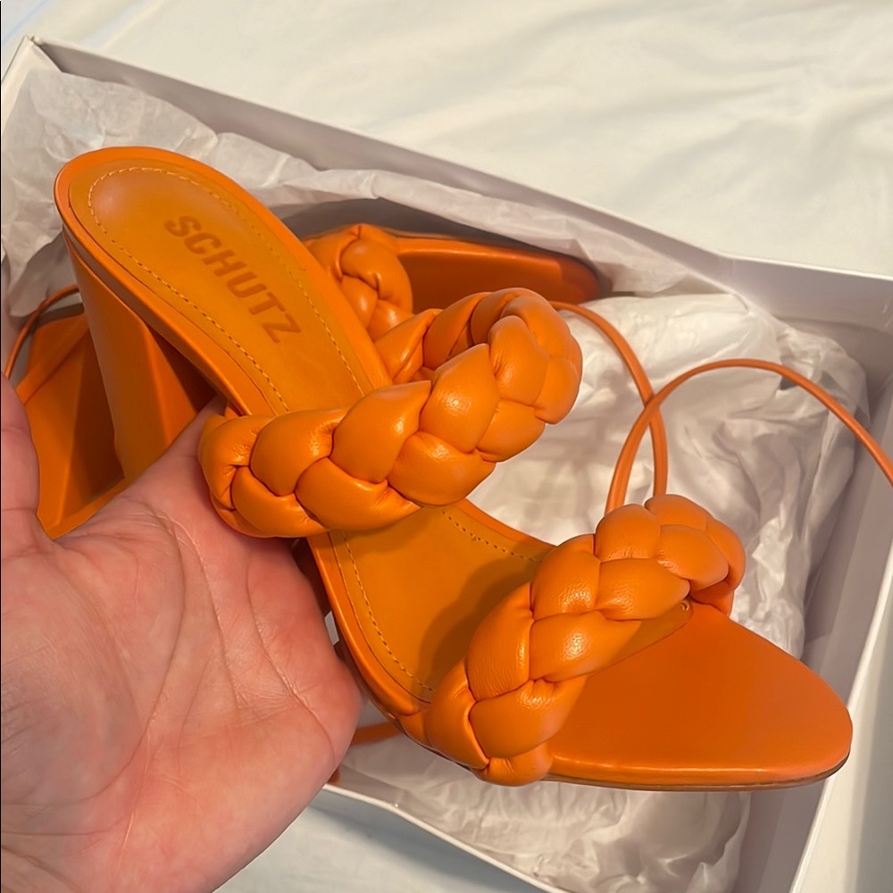 SCHUTZ Orange Braided Heels